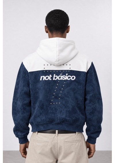 Respire Erkek Not Básico Baskılı Yıkamalı Oversize Hoodie Lacivert
