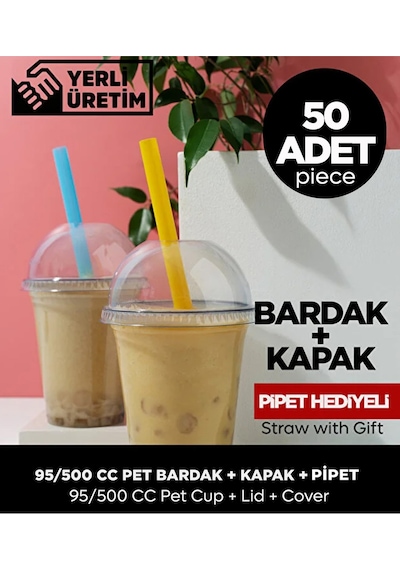95/500 Cc Pet Bardak + Kapak - 50 Adet Pipet Hediye Diğer