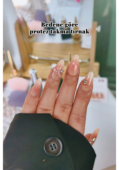 Nude Protez Tırnak Small Beden 10 Adet El Yapımı Takma Tırnak Seti 3506 Dark Nude