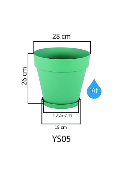 Tr Saksı Drenaj Aparatlı Tabaklı Dekoratif Saksı 28cm, 10 Litre Antrasit Genel