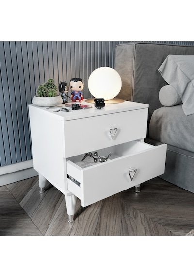 Simple 2 Çekmeceli Komodin Smp5002 Beyaz Gümüş