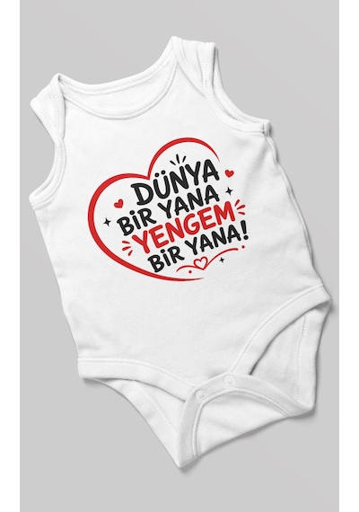 Morivokids Dünya Bir Yana Yengem Bir Yana Sıfır Kol Bebek Zıbını %100 Pamuk Beyaz
