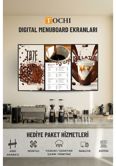 Digital Menü Board Ekran - Duvara Monte - Yüksek Parlaklık Full Hd - 7/24 Reklam & Vitrin Ekranı 32'inç