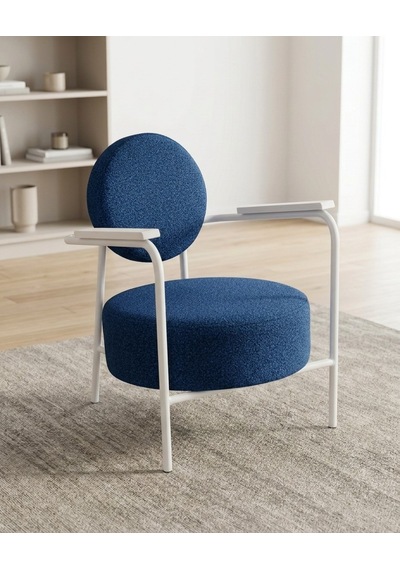 Venüs Tekli Koltuk Soft Kumaş Ofis Bekleme Koltuğu Berjer Metal Beyaz Renk İskeletli - Mavi