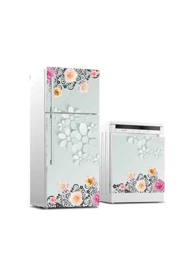 Ve Bulaşık Makinası Beyaz Eşya Kaplama 3d Flowers Çok Renkli