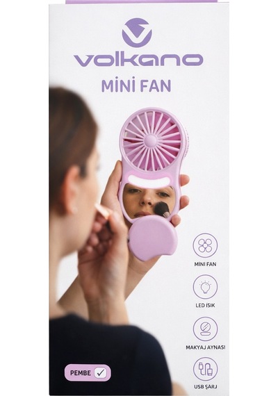 Volkano Katlanabilir Mini Aynalı Fan Led Işıklı 360 Dönebilen Kapak Destek Ayağı Vk-100 Lila