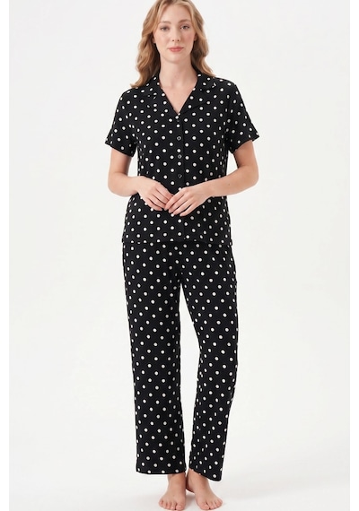 Relax Mode Kadın Siyah Viskon Gömlek Pijama Takımı - Lb1002r