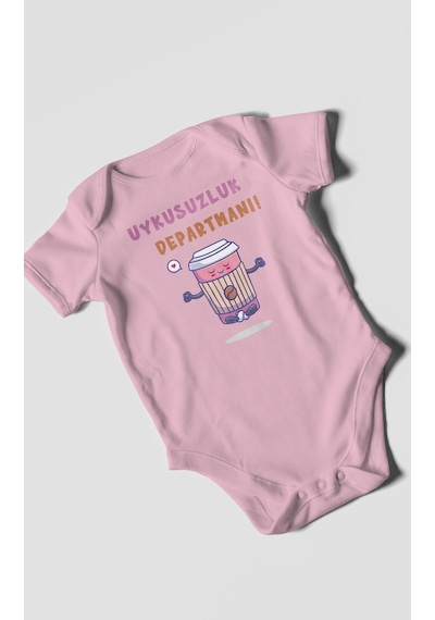 Uykusuzluk Departmanı Baskılı Bebek Zıbını Çıtçıtlı Body %100 Pamuk Kısa Kol Koyu Pembe