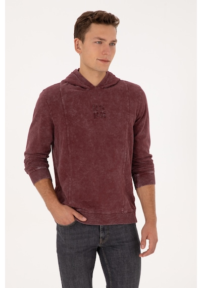 U.S. Polo Assn. Erkek Regular Fit Kapüşonlu Yıkamalı Bordo İnce Sweatshirt 50315493-VR177