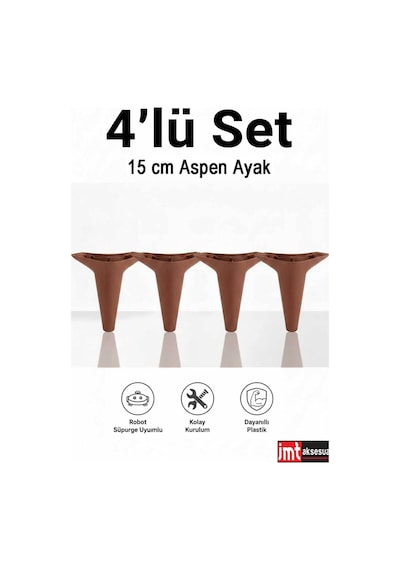 Aspen 15 Cm Ceviz 4'lü Set Koltuk Baza Dolap Tv Ünitesi Yatak Odası Konsol Ayağı Ceviz