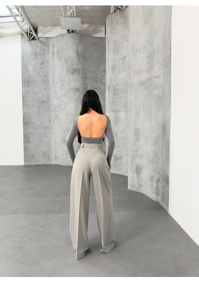 Etiler Collection Sante Çi Zgi Li Bel Kuşakli Palazzo Pantolon Gri