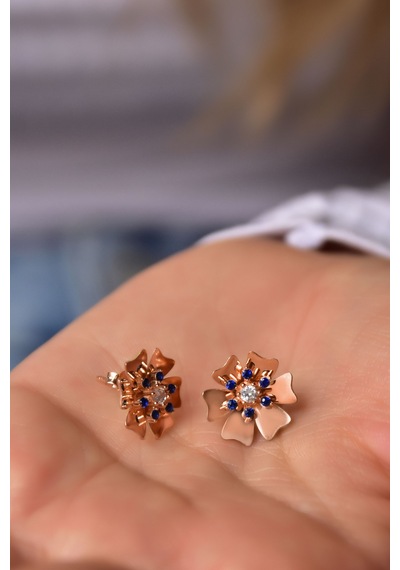 Papatya Silver 925 Ayar Gümüş Rose Kaplama Eylül Ayı Doğum Taşı Tohumlu Linum Çiçeği Küpe