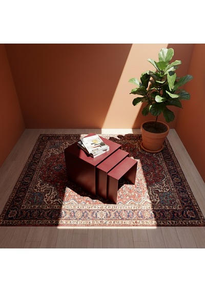 Modern Metal Zigon Sehpa Seti Minimal Tasarım İç İçe Geçen Yan Sehpa 3 Lü Set Bordo