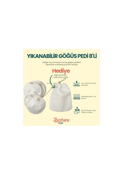 Yıkanabilir 8'li Kumaş Göğüs Pedi