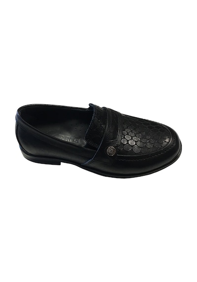 Rks Shoes Erkek Çocuk Desenli Bantlı Siyah Makosen Ayakkabı