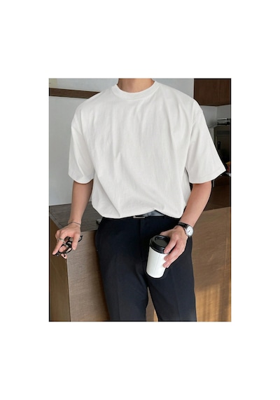 Tarz Cool Erkek Bisiklet Yaka %100 Pamuk T-shirt Beyaz