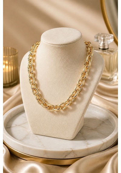 Kalın Burgu Model Gold Renk 60 Cm Kadın Kolye - 14k Altın Rengi Kaplama