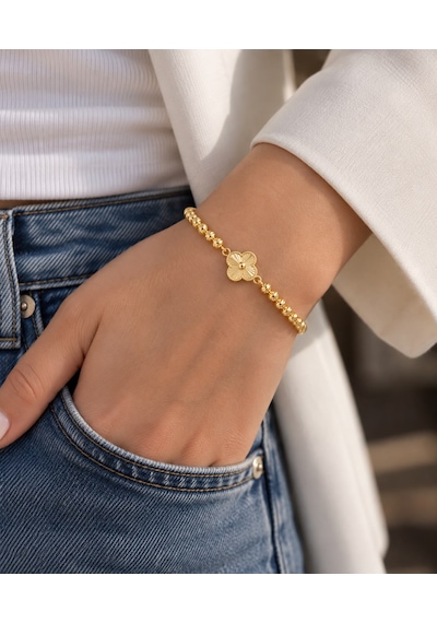 Bijutakı Yonca Figürlü Işıltılı Boncuk Zincir Bileklik Ayarlanabilir Model Gold