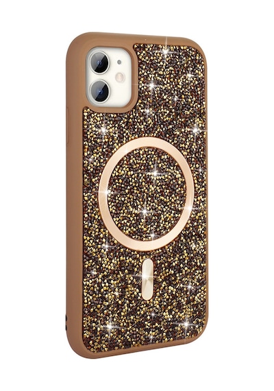 Apple Uyumlu iPhone 11 Kılıf Pırlanta Tasarımlı Kablosuz Şarj Özellikli Mozaik Silikon Kapak Desert Titanyum