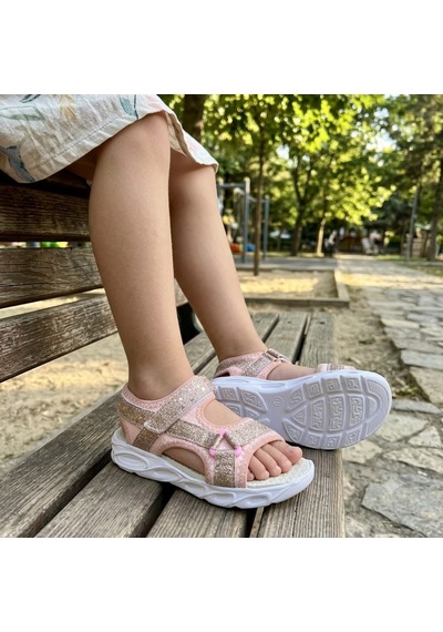 Kindep Arzen Phlon Hafif Taban Cırtlı Kız Çocuk Sandalet Pudra