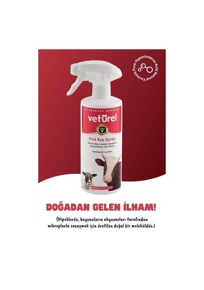 Veturel Göz Bakım İnek Koyun Çiftlik Hayvanı Göz Kızarıklığı Mukus Yıkama Spreyi 500 ML