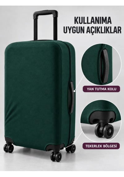 Beylini Valiz Kılıfı Likralı Esnek Çizilme Önleyici Yıkanabilir Dayanıklı Koruyucu Kumaş Bavul Koruyucu Büyük Boy Yeşil