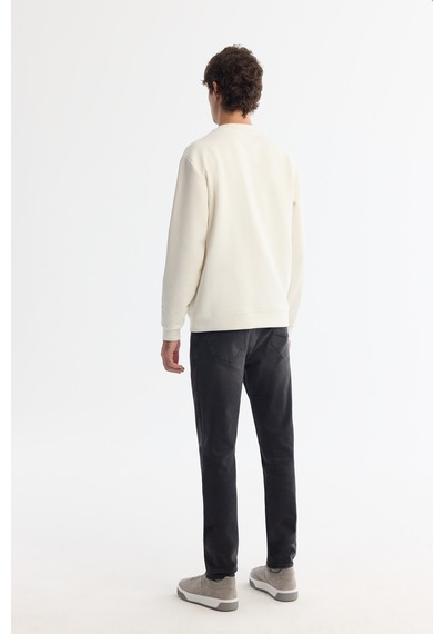 Avva Erkek Ekru Bisiklet Yaka Pamuklu Baskılı Elastan Regular Fit Sweatshirt A42y1243