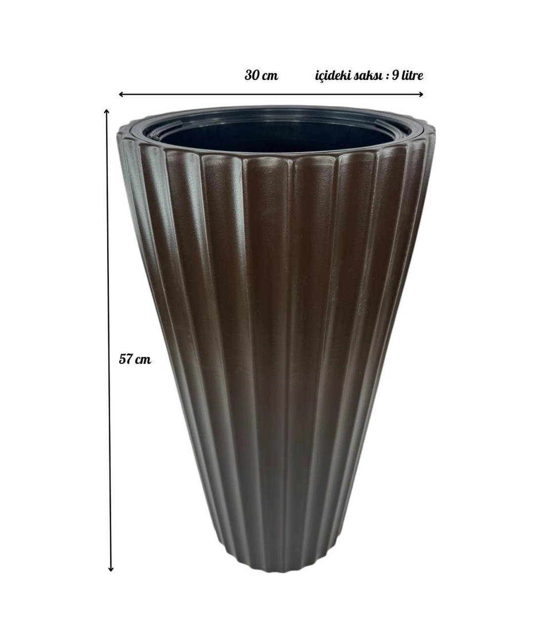 Kahverengi Lilyum Model Vazo Dekoratif Plastik Saksı 57cm 9 Litre İç Hacim Estetik Ve Modern Tasarım Kahverengi