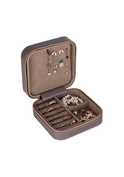 Amanda Mushroom Taupe Grande Gerçek Deri Takı & Mücevher Kutusu Vizon