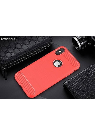 iPhone Uyumlu Xxs Dark Ultra Koruma Karbon Fiber Silikon Kılıf- 5775 Kırmızı