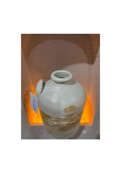 25 Cm Toprak Vazo, Sarı Çizgili, Kulplu, Dekoratif Çömlek Diğer