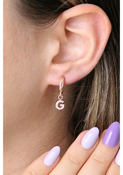 G Harfi Sallantılı 925 Ayar Gümüş Rose Tek Küpe - 12079702 Rose Gold