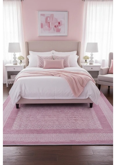 Pembe Modern Yıkanabilir Antibakteriyel Salon Halısı - Yo11543p