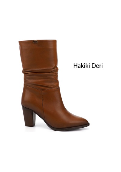 Gönderi(R) Gönderi R Kadın Taba Antik Sivri Burun Körüklü Kalın Topuklu Hakiki Deri Çizme Gkzc13444579 Taba