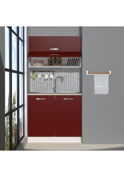Decoraktiv Mini 90y Mdf Hazır Mutfak Dolabı - Tezgah Dahil - Bordo