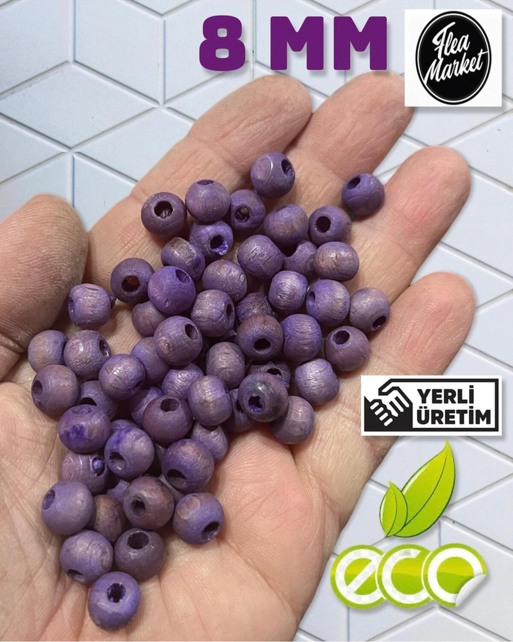 Ekonomik Paket 1 Kilo 8mm Ahşap Boncuk - Mat Lila - Ort - 3300-4000 Adet