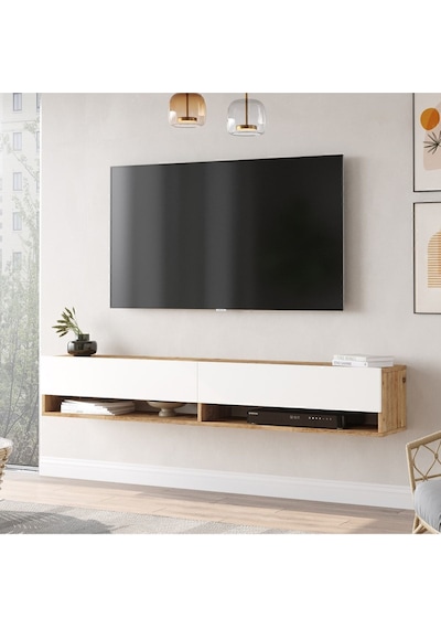 Aven Tv Ünitesi Tv Sehpası Kapaklı Raflı 180cm Çam-beyaz Ave9-aw Beyaz