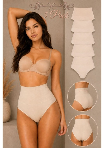 Fit Women Kadın Yüksek Bel Esnek 5 Li Külot Bej