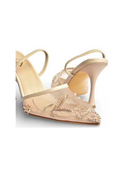 Fox Shoes Y752076315 Bej File Boncuk İşlemeli İnce Topuklu Kadın Ayakkabı