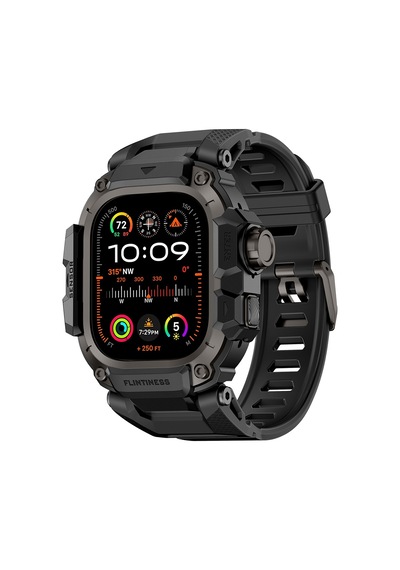 Watch Ultra 49mm Uyumlu Mohseven İwatch Punk Fortress Serisi Kasa Koruyuculu Silikon Kordon Siyah