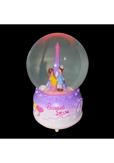Sweet Love Paris Eyfel Sevgili Kar Küresi Müzikli Ve Işıklı Mor 13cm