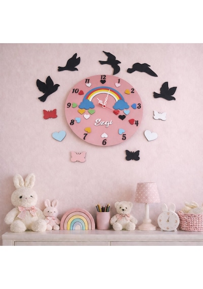 Genç Kız Odası Duvar Saati Kişiye Özel Modern Ve Şık No10035 Pembe