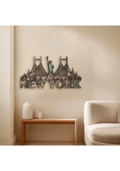 New York Ve Özgürlük Heykeli - Metal Tablo - Dec0201 100 X 54 Cm Çok Renkli