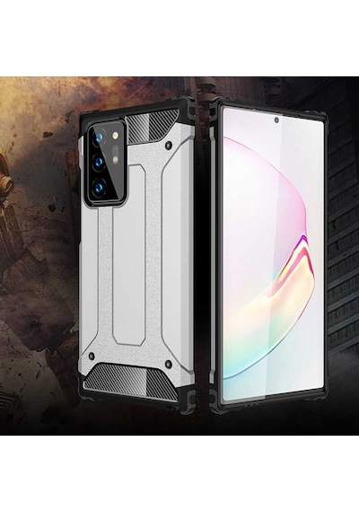 Noktaks - Galaxy Uyumlu Note 20 Ultra Uyumlu - Kılıf Çift Katman Zırh Tank Crash Military Kapak - Siyah - T14182 Siyah