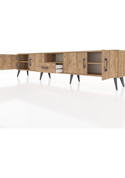 Arges Tv Ünitesi 3 Raflı Tek Çekmeceli 4 Kapaklı 220x30x51 Çam-çam Atlas Çam/atlas Çam - Atlas Çam