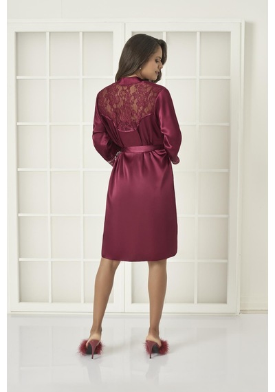 Pierre Cardin Saten Dantelli Gecelik Ve Sabahlık Takımı - 4075 Bordo