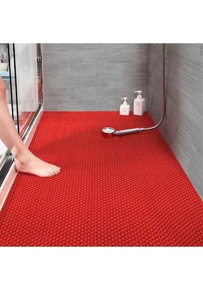 Banyo Duş Havuz- Z Mat Petek Kaydırmaz Pvc Paspas Kırmızı / Eni : 90cm. Kırmızı
