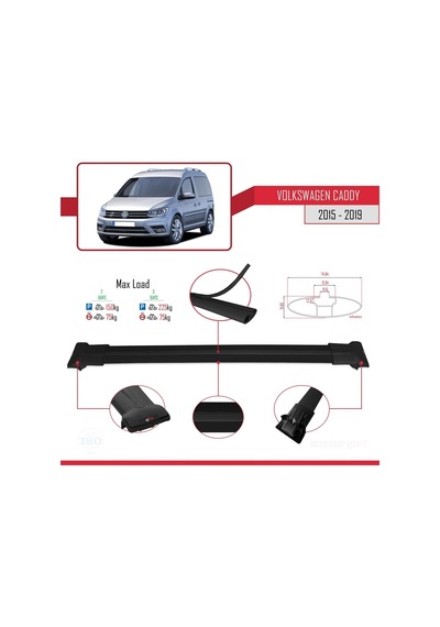 Volkswagen Caddy 2015-2019 Arası İle Uyumlu Fly Model Ara Atkı Tavan Barı Siyah