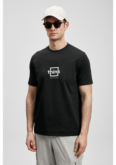 Lufian Thınk Modern Grafik T- Shirt Siyah Siyah 111020310100100