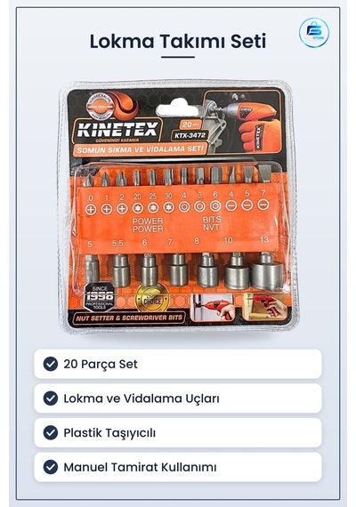 Lokma Takımı Somun Sıkma Ve Vidalama Seti 20 Parça Manuel Hırdava